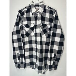 Dixxon Flannel The Gringo Plaid Shirt Black White Long Sleeve - Medium